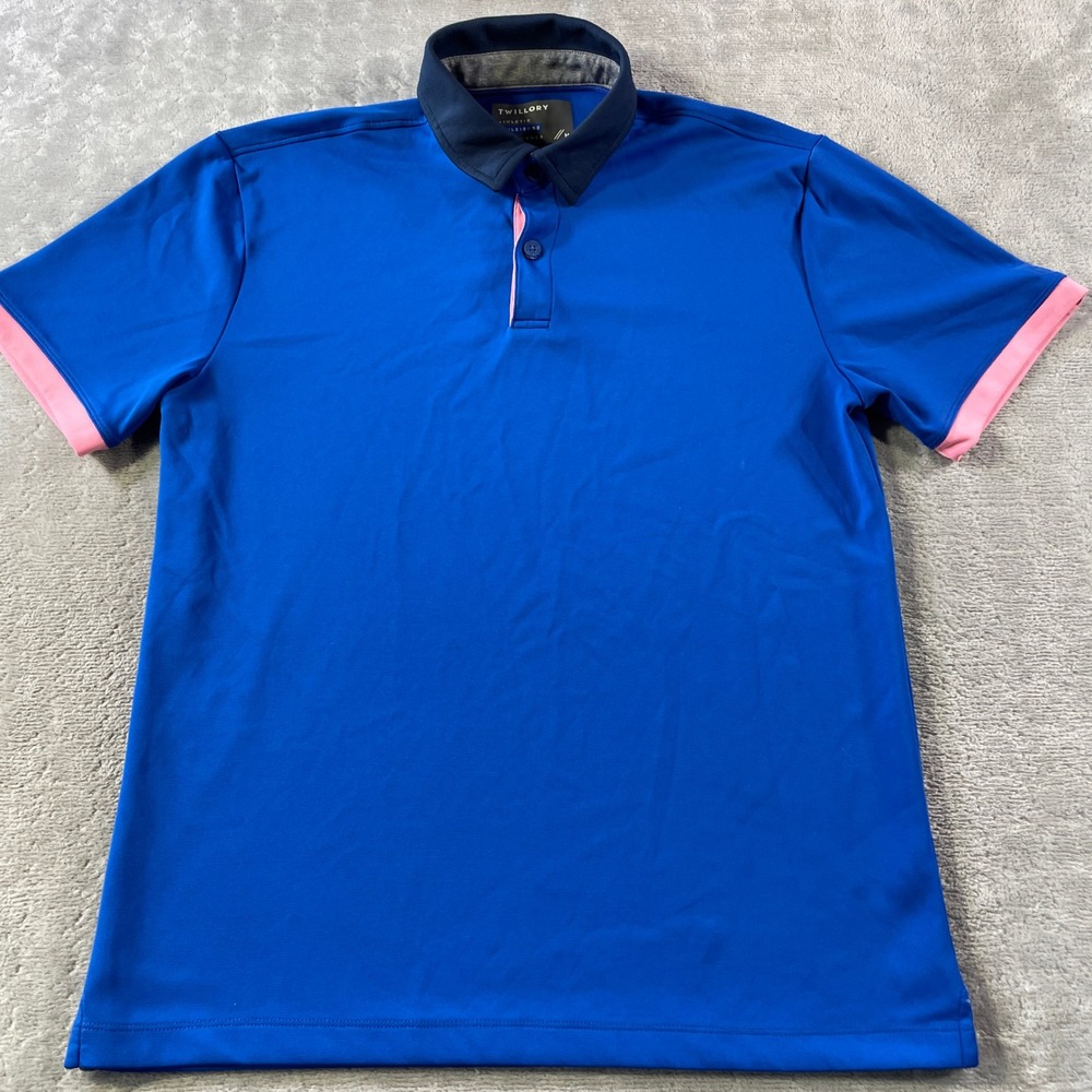 Twillory Athleisure Polo Shirt Mens Medium Blue Pink Trim Light Preppy Casual